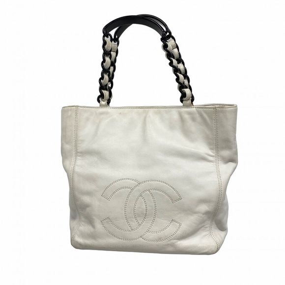 Chanel Tote Bag Lambskin White Gold Hardware Pre-owned Women's - Picture 1 of 10